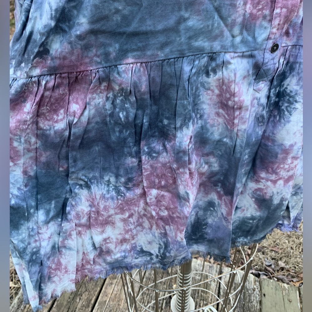 Tie Dye Ruffle Half Button-Up - Picture 7 of 16